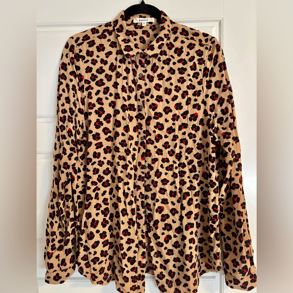 Leopard Print Button-Up Blouse